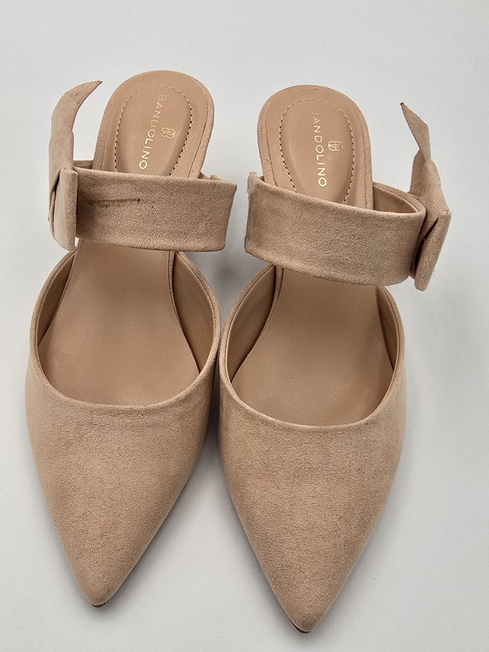 Bandolino Taupe Pointed-Toe Mule with Bow Strap